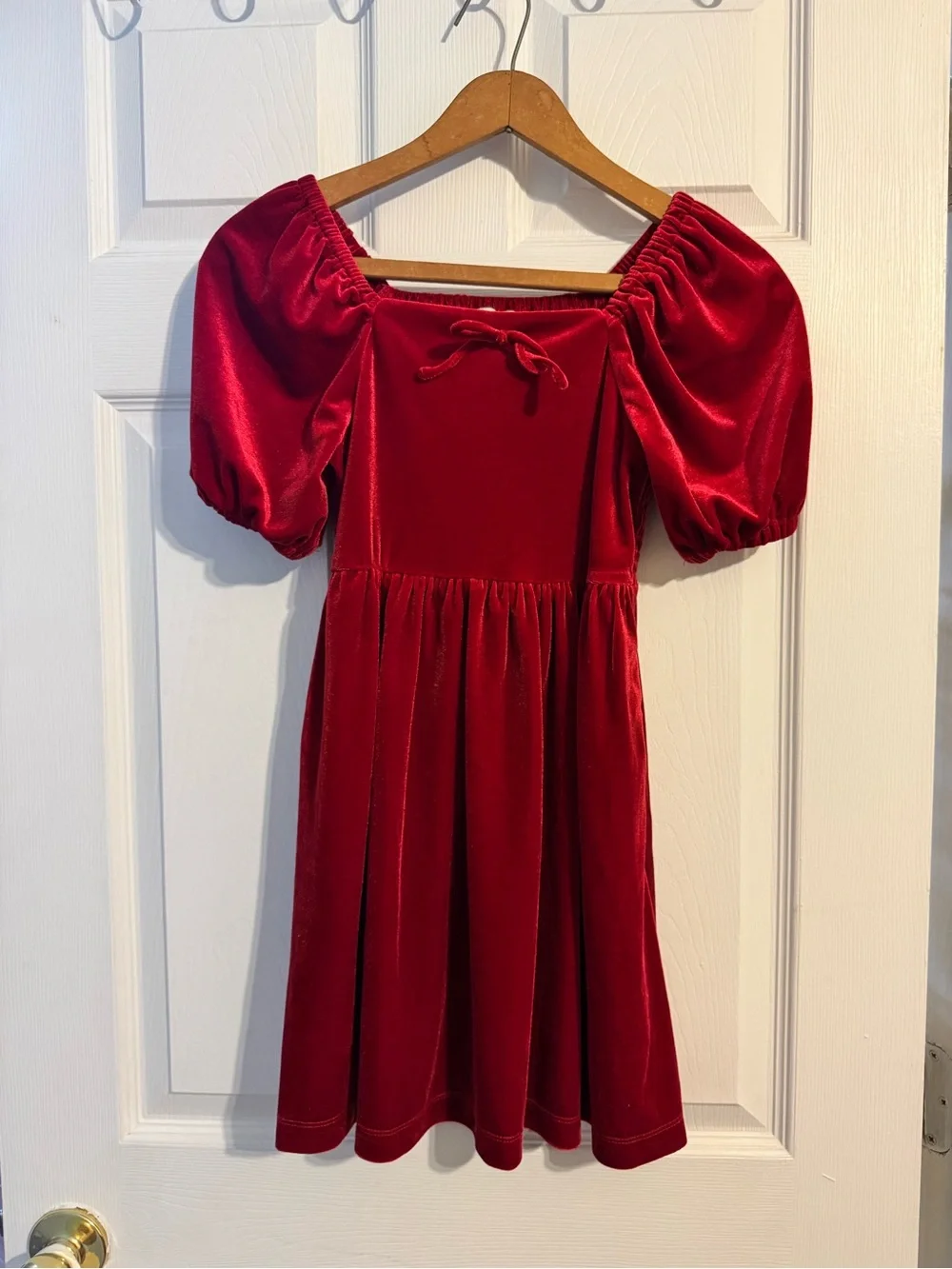Copper Key Deep Red Velvet Puff-Sleeve Dress